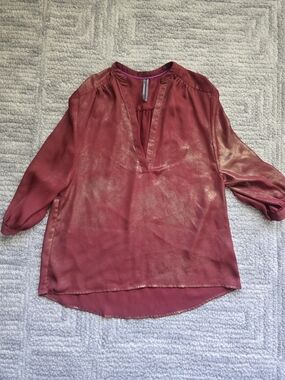 Anthropologie Shimmery Rose-Mauve Split-Neck Blouse